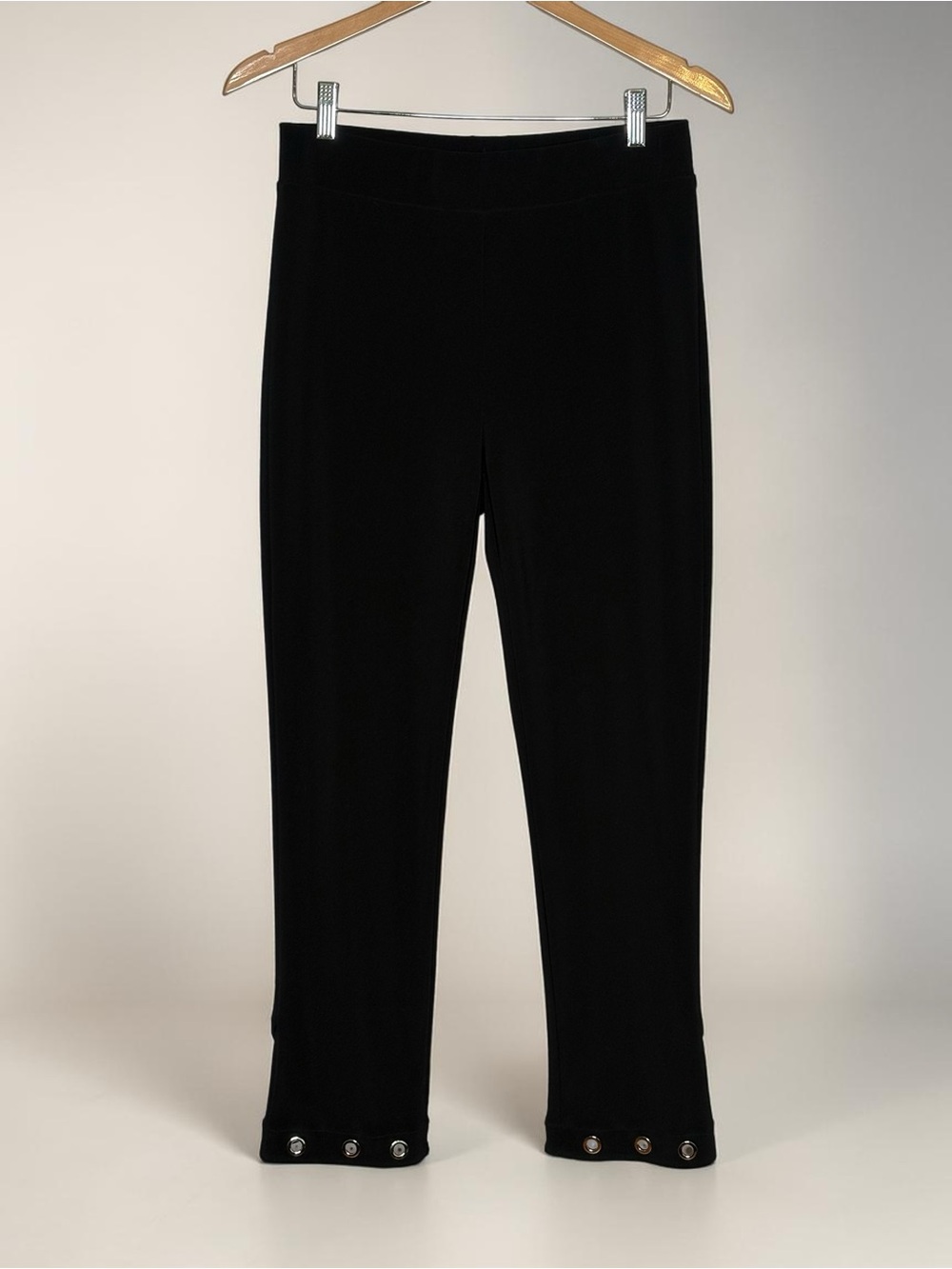 Joseph Ribkoff Eyelet Hem Stretch Knit Pants Black • US Size 8 • Style 222132 - Picture 4 of 12